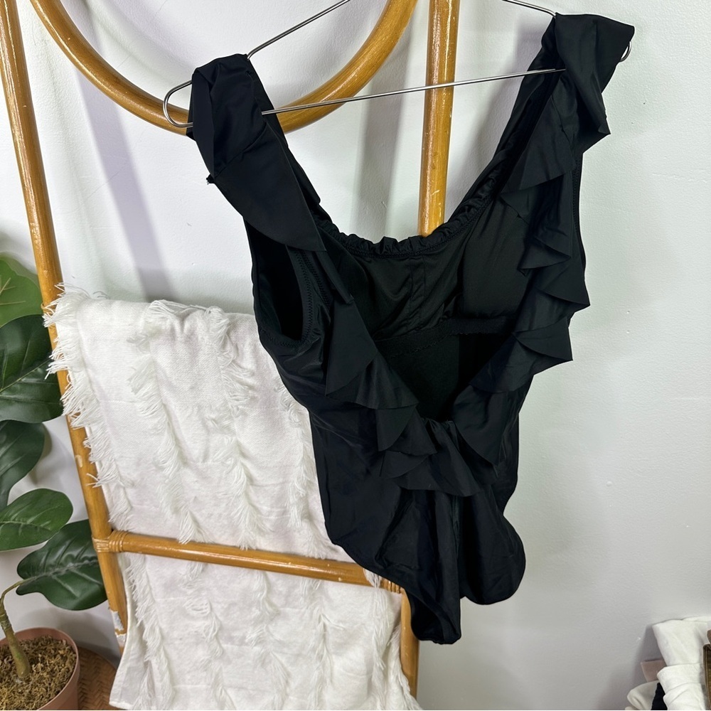 J. Crew Black Ruffle One Piece Swimsuit sz 10 - Picture 4 of 8